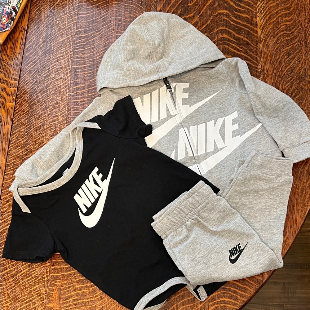 Nike Kids Black Tee and Gray Hoodie Set